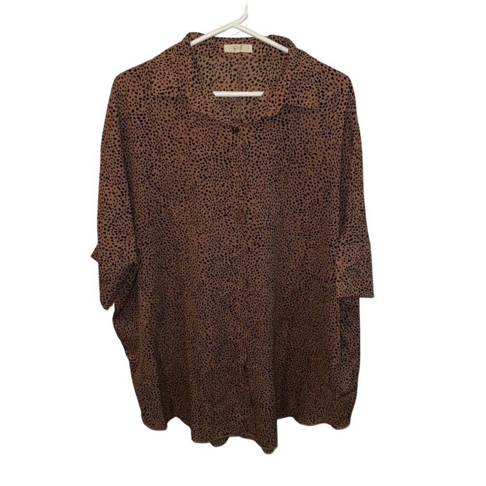 Easel Brown Relaxed 1/2 Sleeve Notched Collar Top - Picture 1 of 8